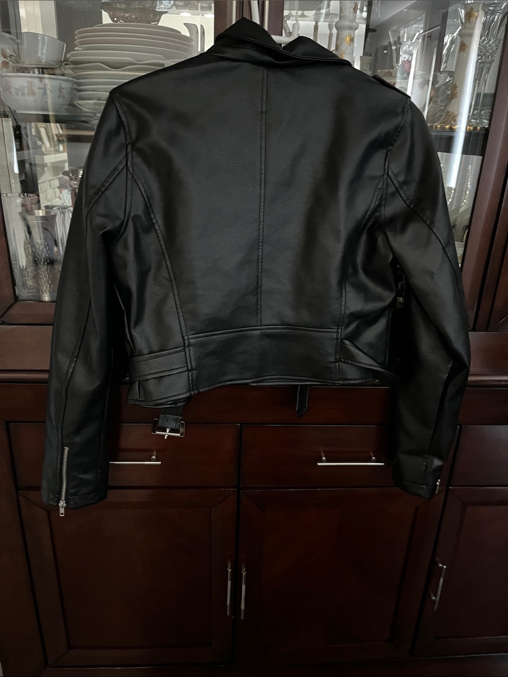 Ashley Black Faux Leather Moto Jacket with Silver Hardware - Picture 3 of 3